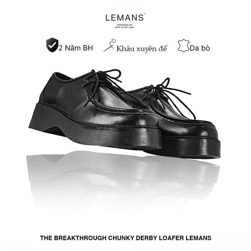 Giày nam The Breakthrough Chunky Derby Loafer Lemans BST độc quyền, đế cao 6cm Full cao su nguyên khối Da bò nguyên tấm BH 24T