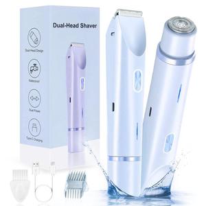 Dual-Head Shaver Recortadora Eléctrica para Bikini para Mujer 2 en 1 ，Recargable Impermeable para Cuerpo y Rostro Afeitadora y Estilizador Femenino con Diseño Dual Power y Carga Tipo-C ，Año nuevo navidad vacaciones regalo.
