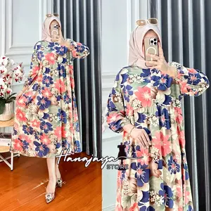 BY CS-Kalana Midi Dress LD 120 Dress Busui friendly mat rayon MOTIF BUNGA Kain Kantong Lembut Panjang