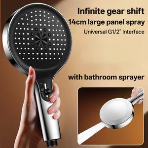 14cm Large Panel High Water Output Stepless Adjustment Pressurized Handheld Shower Head with Toilet Cleaning Spray Gun Universal G1/2 Interface for Bathroom Bathing & Showering