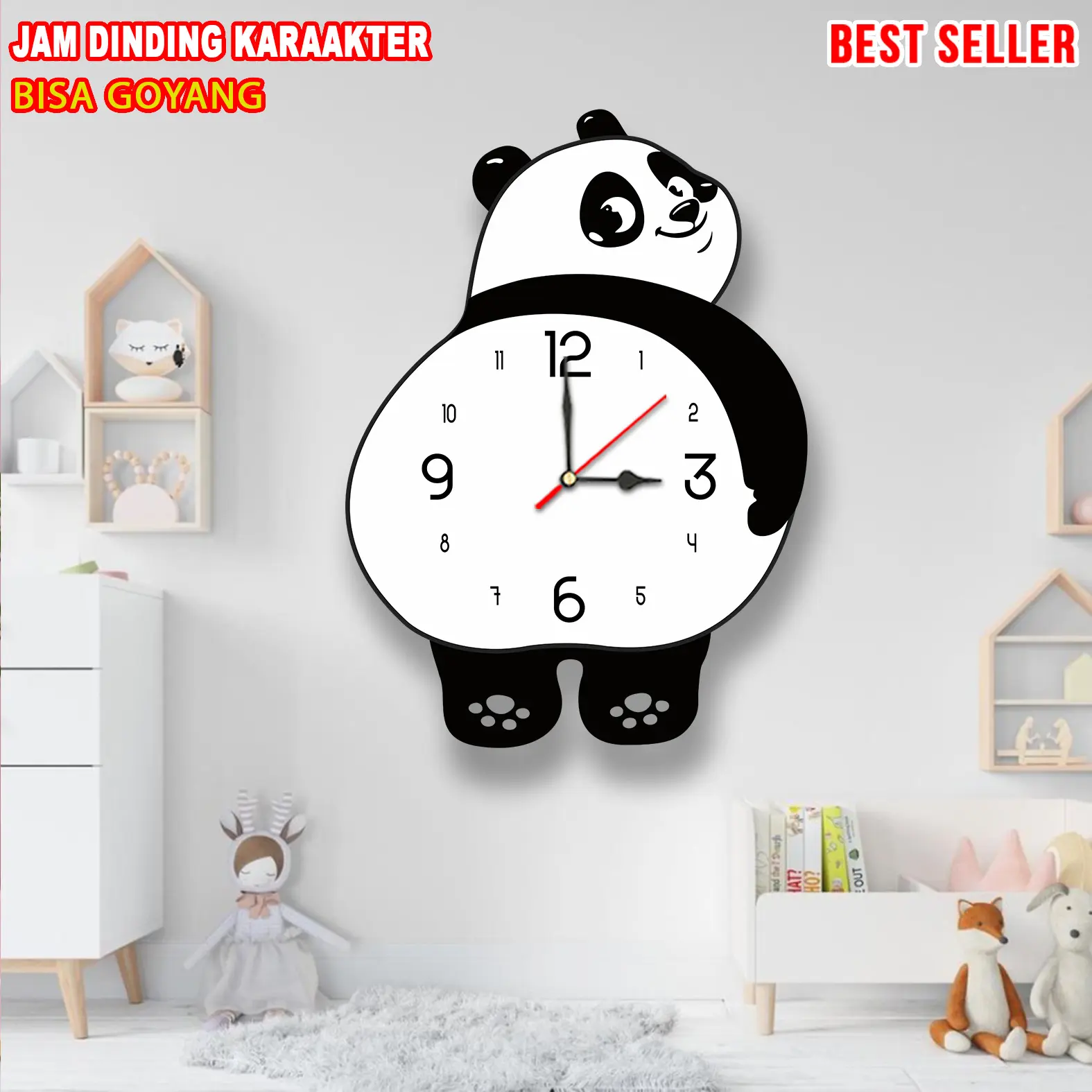 JAM DINDING KARAKTER EKOR BISA GOYANG Anak Kayu Lampu