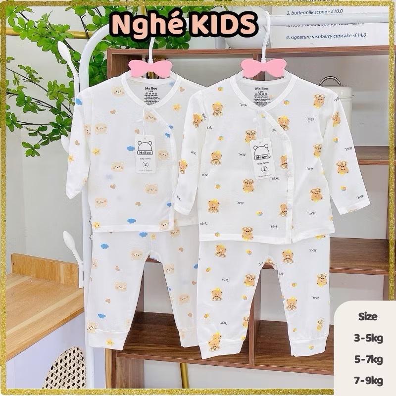 Combo 4 bộ dài tay cho bé sơ sinh khuy cài chéo vải thun lạnh peptit Minkymom