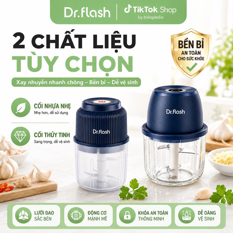 Dr.flash Máy xay tỏi đa năng mini gia dụng, không dây, pin sạc 500mAh, kích…