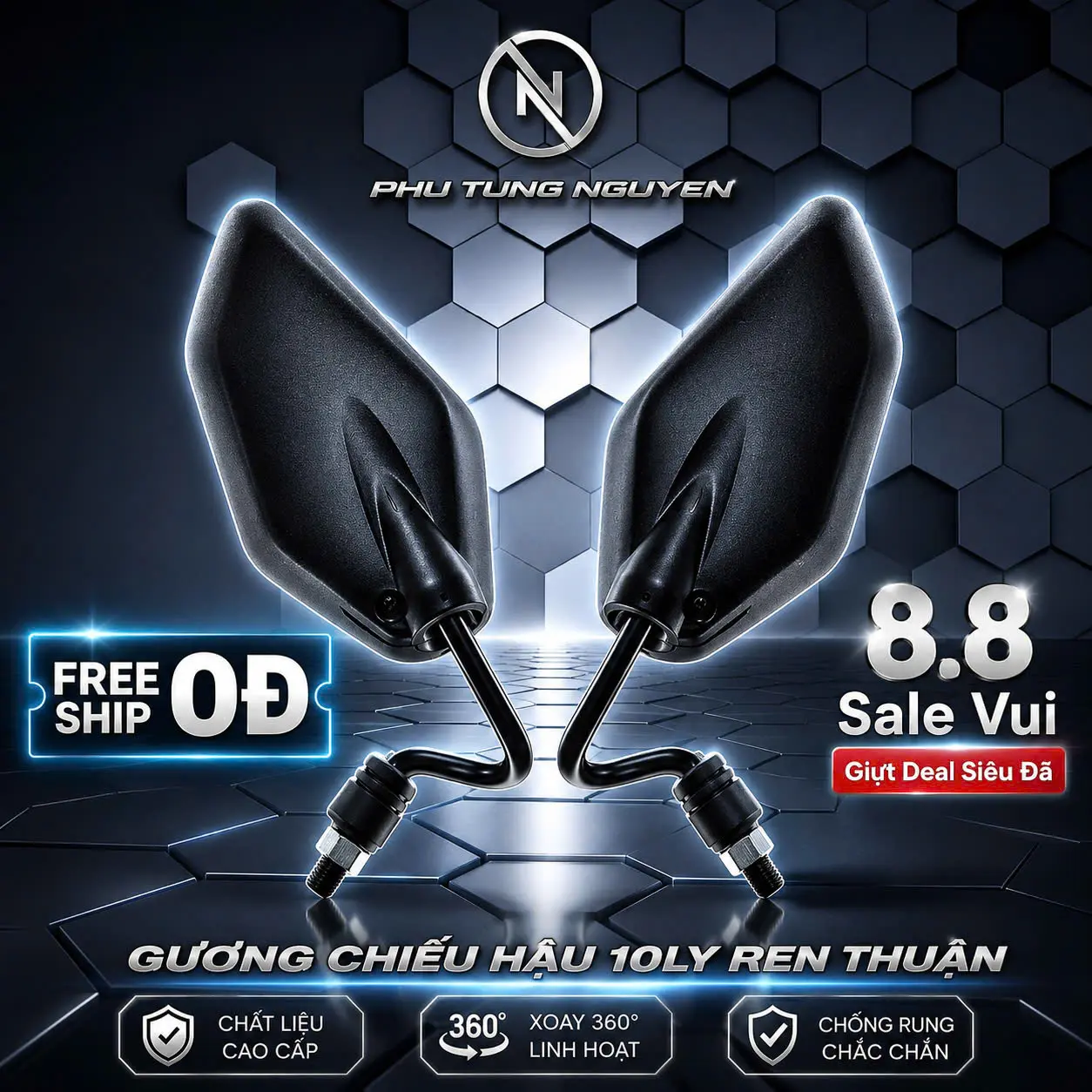 Gương kiếng chiếu hậu trái phải Ex150 chân cong và gắn được nhiều dòng xe ( cặp trái phải ) có bán lẻ 1 bên MS01