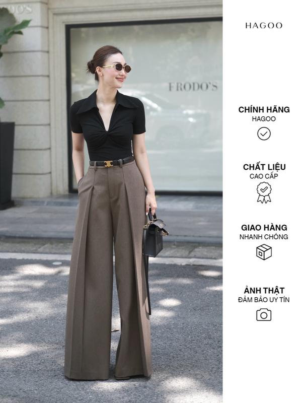 HAGOO Áo thun kiểu Nữ tay ngắn có cổ xoắn ngực thanh lịch 4 màu Nâu/Đen/Trắng/ Đỏ Women Shirt Top [A181]