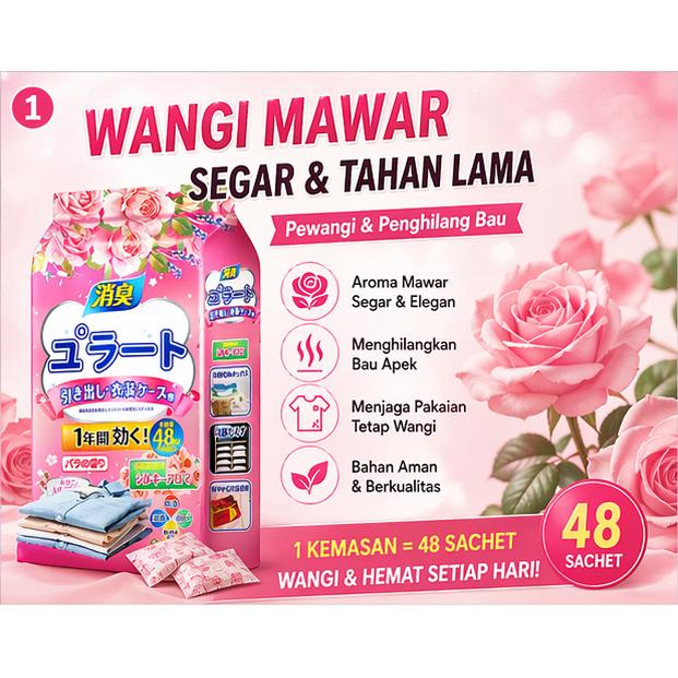 Aroma mawar yang tahan lama--pengharum lemari, mencegah jamur dan bau lembap, 48 kemasan kecil praktis, pakaian segar setiap hari. - Bola Kamper - [48 kemasan kecil]