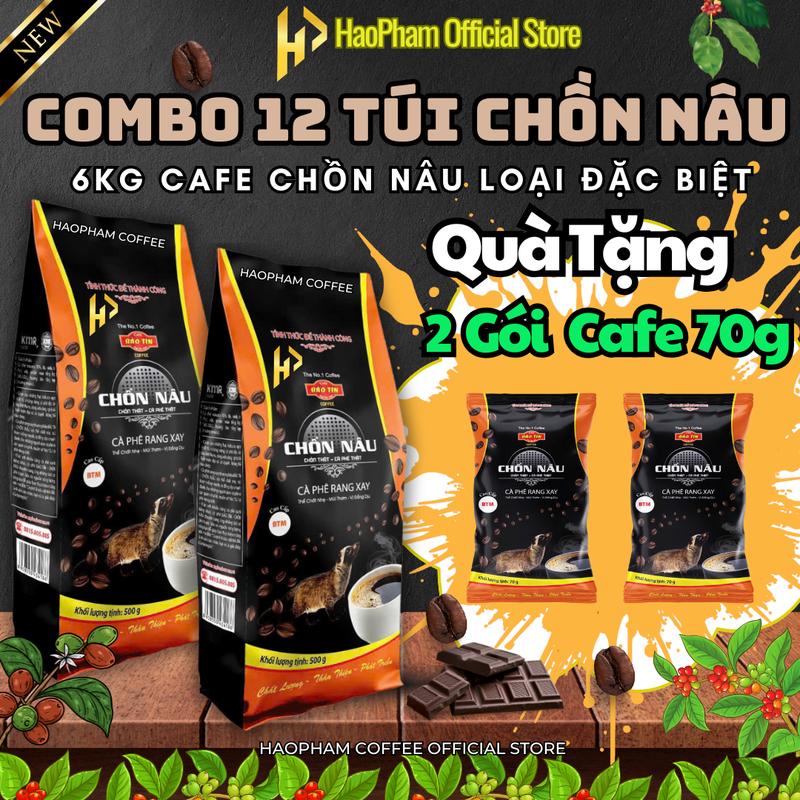 Phiên Bản Nâng Cấp - Combo 6kg - 12 Túi Cà Phê Rang Xay Pha Phin Chồn Nâu Bảo Tín 500g Loại Đặc Biệt Gu Cafe Mạnh Hương Thơm Nồng Mạnh Coffee