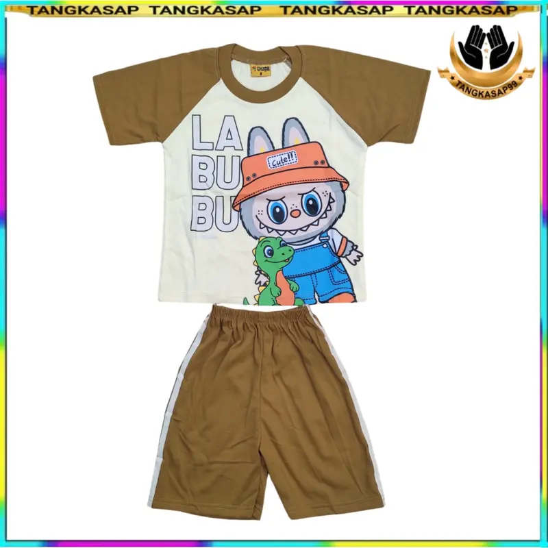 Setelan Anak Labubu Terbaru Lengan Pendek Pakaian Anak Unisek Katun  Tebal Adem - Tangkasap Celana Motif Baju Fashion 3