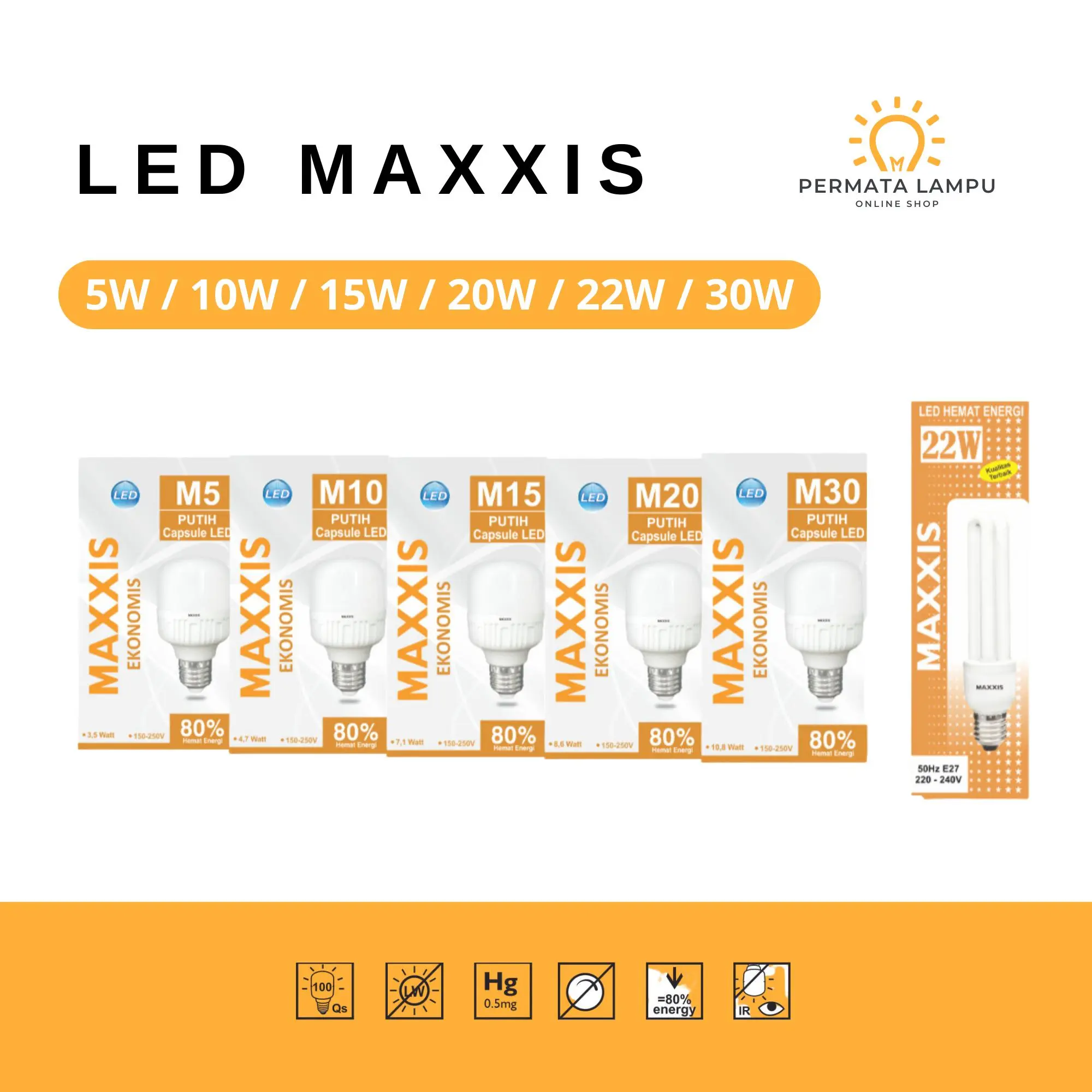 Bundle Lampu LED Maxxis 3pcs/5pcs/10pcs - Hemat Energi