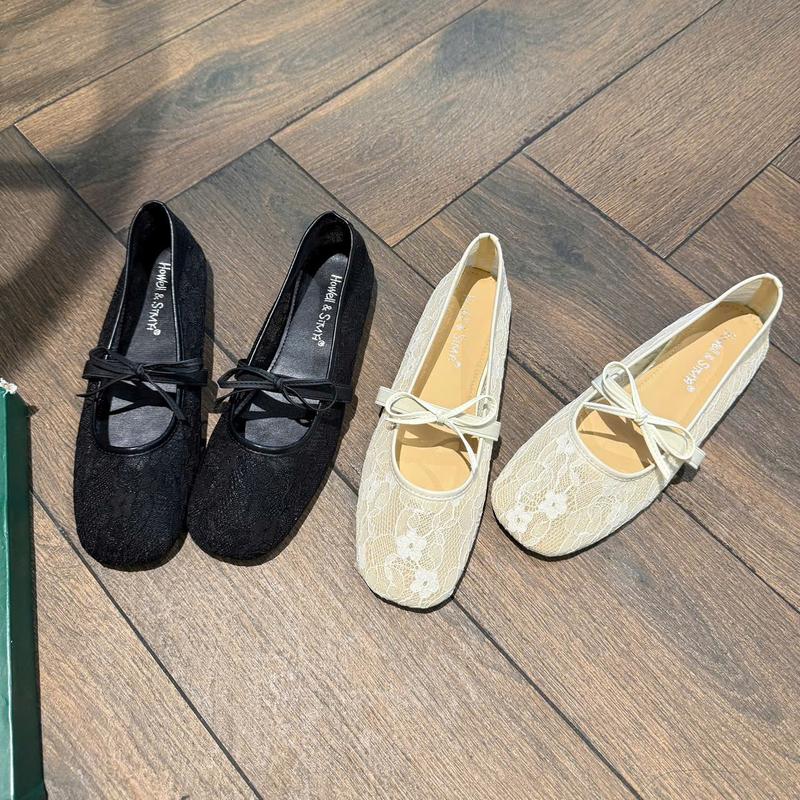 ( Deal Sale )GB-22 chân gầy lùi 1 size Giày bệt nữ hoa ren quai chun gắn no T525 mã GB-22