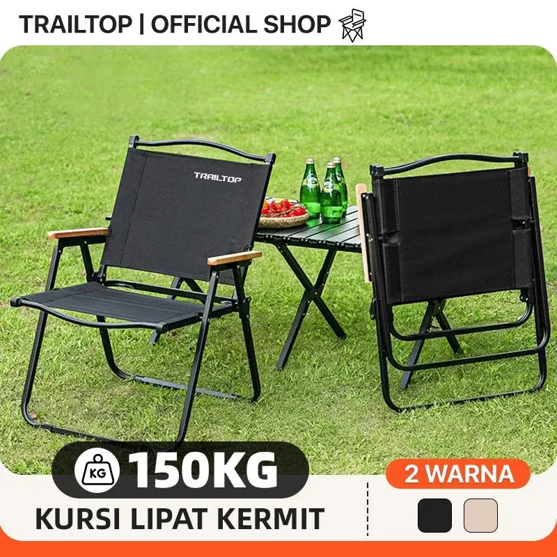 TrailTop Kursi Lipat Dengan Gagang Kayu Kursi Camping Kermit Kursi Pantai Lipat Beban 150kg 0