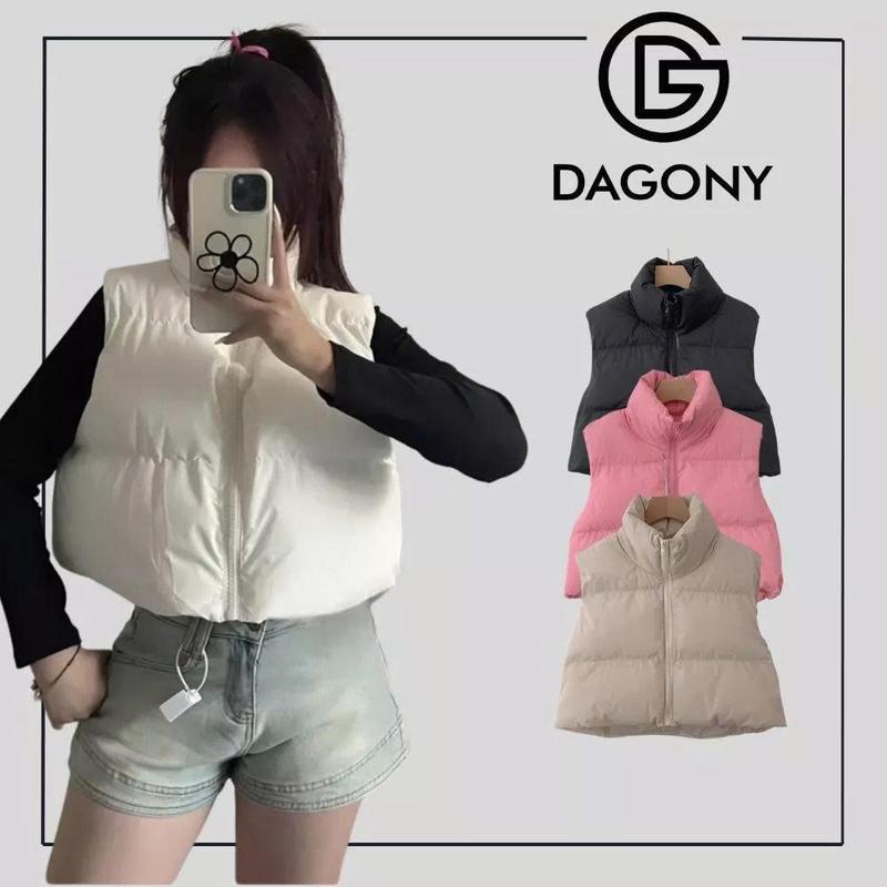 DAGONY Áo Phao Ghile Nữ Dáng Ngắn CROPTOP Chất Vải Phao Lì Mùa Đông Size S Freesize Chống Nước 80% Phong Cách Đơn Giản Tiện Lợi Màu Đen Hồng Đậm Nâu Tây Be
