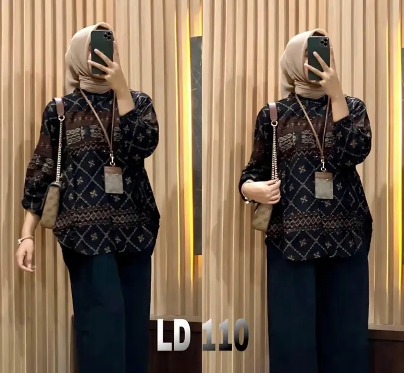 KEMEJA ATASAN KEKINIAN BASIC MOTIF BAHAN RAYON PREMIUM || KEMEJA BLOUS WANITA TERLARIS Panjang Dewasa Baju Busui 2