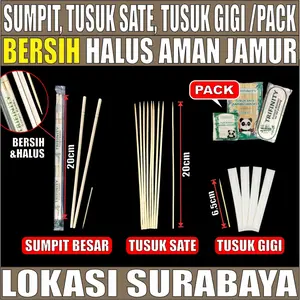 Trifinity Sumpit Bambu Besar Bersih Halus Kering / Tusuk Gigi Higienis / Tusuk Sate Panda Pack SBY