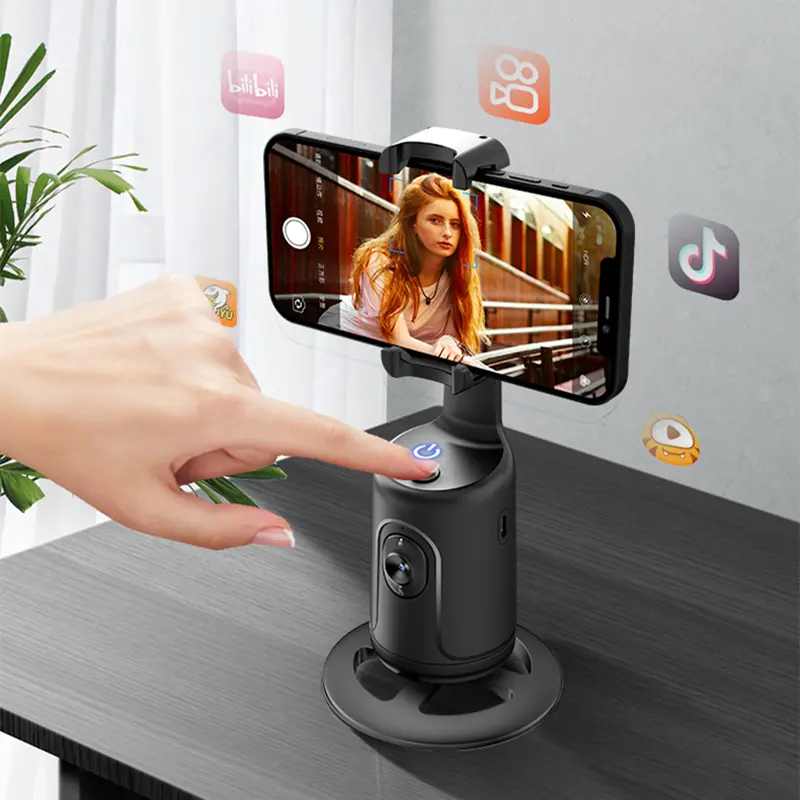 New hot 360 ° rotating mobile phone desktop gimbal selfie stick camera stand P01 stabilizer AI intelligent facial recognition tracking camera stand Accessories Aluminum Folding Remote Smartphone Tripod Bluetooth Cable Handheld