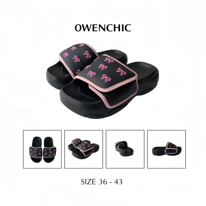 Dép Owenchic Nơ Thêu Quai Dán (OWC9) Quai Dán Êm Chân Dễ Thương Fullbox / Hỗ trợ đổi size / Bảo Hành 2