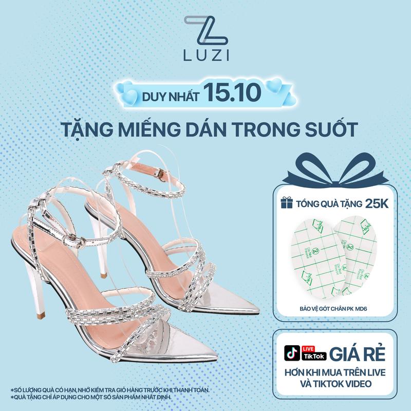 Giày cao gót nữ 7P , guốc cao 10P đính đá, sandal chiến binh dây đá nhọn, giày nữ mũi nhọn quai chéo phong cách mới Luzi Shoes M145