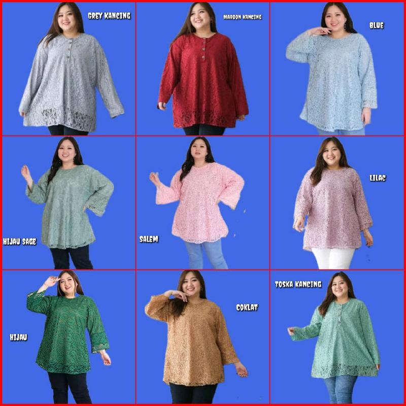 Blouse Brukat Jumbo Wanita Bigsize LD 122 130 145  Baju Atasan Tunik Hijau Sage 1