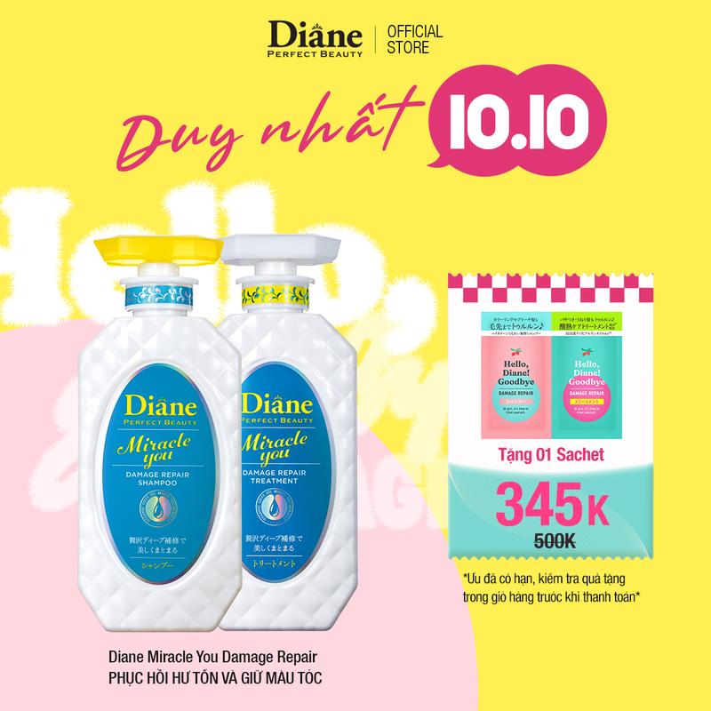 Combo dầu gội xả giữ màu tóc phục hồi gãy rụng khô xơ chẻ ngọn hư tổn cho tóc nhuộm tẩy Diane Miracle You Damage Repair 450ml*2