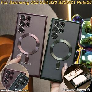 Plating Magnetic Wireless Charge Transparent Soft Phone Case For Samsung S25Ultra S25Plus S25 S22Ultra S23 S23Plus S23Ultra S24 S24FE S24Ultra Note20Ultra