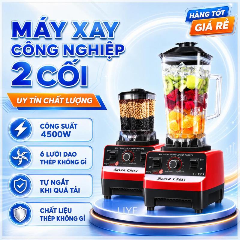 Máy Xay Sinh Tố Công Nghiệp 4500W SILVER CREST 2 Cối Xay, Siêu Khỏe, Xay Đá Tuyết, Xay Khô Đa NăngHà Nội vận chuyển