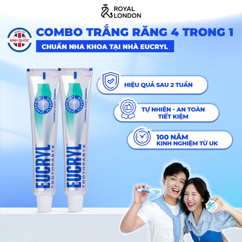  Combo 2 Kem Đánh Răng Bạc Hà Tẩy Trắng Eucryl Toothpaste 62g 