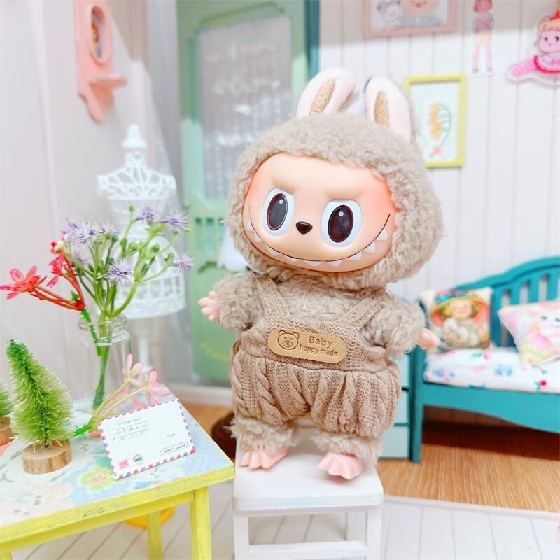 17CM POP - MART LABUBU MACARON Labubu BONEKA BAJUNYA pakaian boneka Gaun Kotak-kotak labubu Muda baju boneka khusus boneka seragam tk kostum rajut tweed pakaian boneka 7