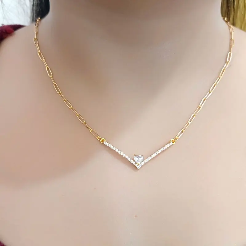 Kalung Fuji Paperklip Bentuk V Cantik Aksesoris Elegan 2