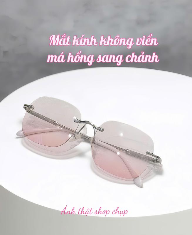 M1 Mắt kính mát women chống nắng tròng kính mắt không viền ombre má hồng sang chảnh gọng kính kim loại kim tuyến thời trang