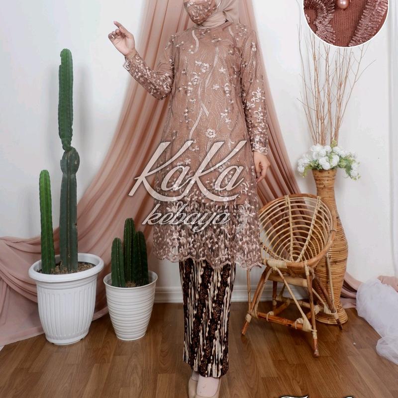 Tunik brokat tile premium terbaru/model seragam pesta/kebaya best seller Kondangan Muslim Wanita Atasan Setelan Motif Mewah Panjang Batik Remaja 1