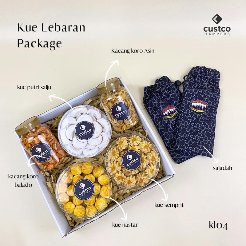 Hampers Kue Lebaran Premium + Kacang + Sajadah | KL04 | Custco Kue Kering | Parcel Kue Kastangel | Kue Nastar 0