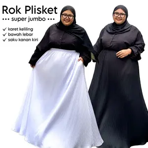 Zeba | Rok Plisket Jumbo Panjang Mayung Wanita Dewasa Lingkar Pinggang Karet Bahan Kaos Maxi Tebal Redi Hitam Putih Bawahan Muslimah Bukan Bahan Scuba