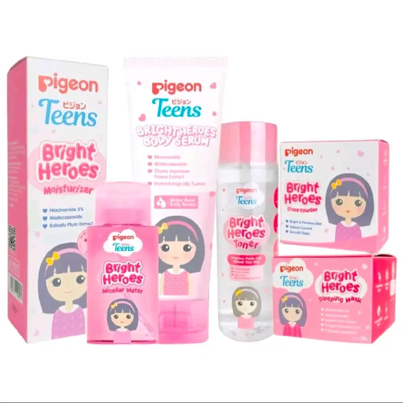Pigeon Teens Bright Heroes Series | Moisturizer | Toner | Sleeping Mask | Micellar Water | Body Serum | Serum | Loose Powder 1