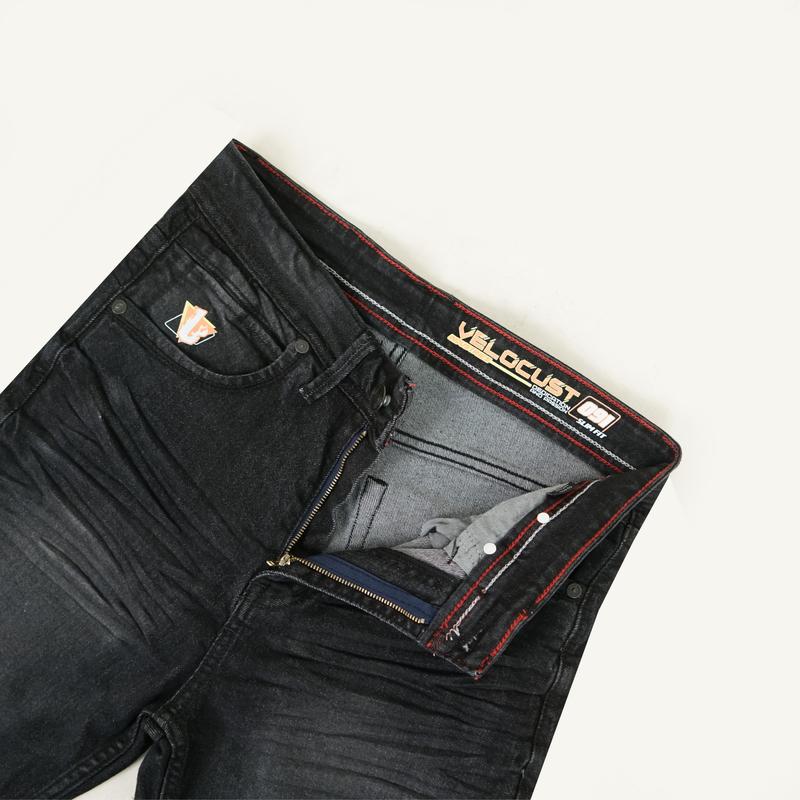 VELOCUST - Celana Pendek Jeans Pria Ripped Sobek Lapis Motif Slimfit Stretch Fleksibel Denim 13oz Black Dark Series Tebal Melar 3