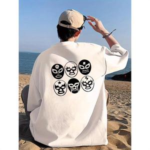 ブランド メンズ メキシカン レスリング ルチャリブレ プリント Tシャツ 100% スリムフィット カジュアル スタイル ティー   クルーネック コットン - Casual Style Tee