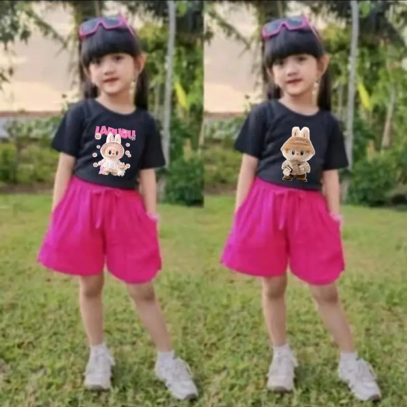 Setelan Labubu Celana Pendek Fashion Anak Perempuan Usia 2-11 Tahun 2