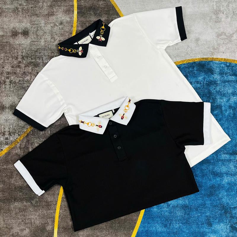 Áo thun nam cao cấp thêu ong viền cổ phối hai màu trắng đen vải mềm mịn chất đẹp