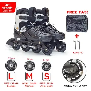 SPEEDS Sepatu Roda Anak Dewasa Remaja Unisex Inline Skate Roda PU Karet Laki-laki Perempuan 003-111 - 111 HITAM PU, S (31-34) ANAK