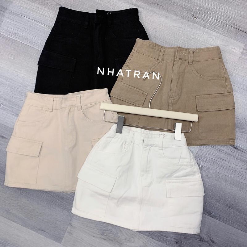 Chân Váy Jean Nữ Phom Ngắn Chữ A Chất Denim Cotton Women Nhung Voi Khuy Dày Mịn Có Lót Bảo Vệ Túi Hộp TY