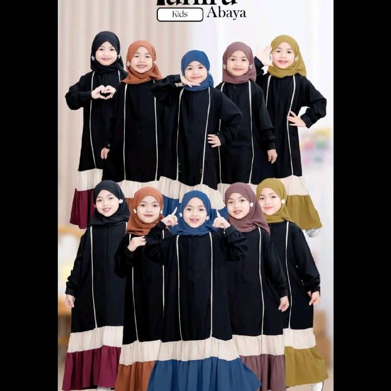Gamis Lebaran Anak Perempuan Simple Elegan Untuk Anak Usia 6 7 8 9 Tahun Fahira Kids Abaya Set Hijab Bahan Crinkle Resleting Depan Bagian Tangan Karet Pakaian Muslim Anak Perempuan Kekinian 5