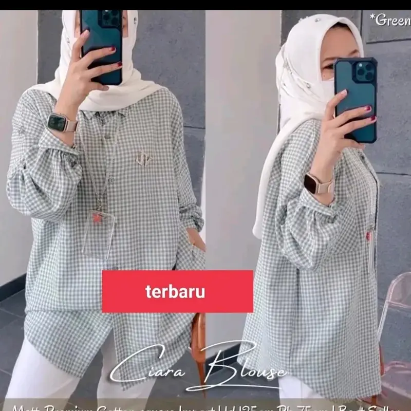 blouse atasan terbaru/blouse ciara/blouse kotak /blouse ciara bahan  Katun Kancing Baju Nyaman kemeja polos 2