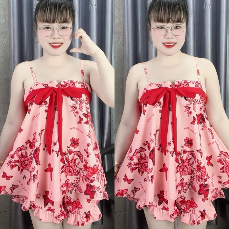   BIGSIZE 40-80kg  ĐỒ NGỦ LỤA 2 DÂY IN HOẠ TIẾT FORM XOÈ TO DÂY CÓ TĂNG CHỈNH DÀNH CHO NỮ 