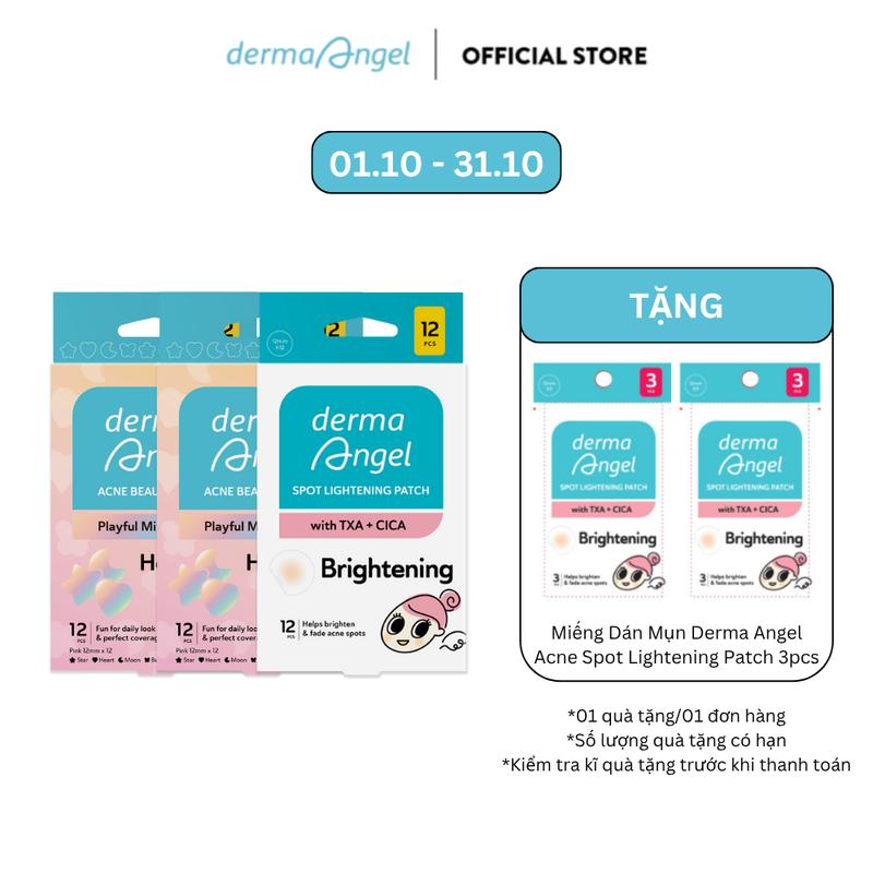 Combo 2 Miếng Dán Mụn Vui Nhộn Derma Angel Acne Beauty Patch 12 & 1 Acne Spot Lightening 12