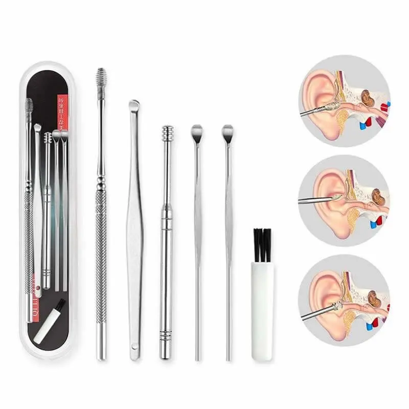 Alat Pembersih Telinga Set 6 Pcs Korek Kuping Stainless Steel Ear Wax + Kuas 7