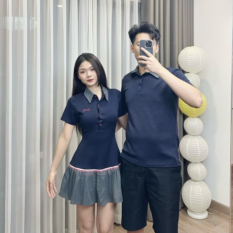 (S - 51) Set đồ đôi nam nữ couple váy xoè nữ phối cổ và áo polo nam