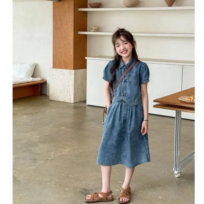[KIDSFASHIONKOLESI] 2039 Setelan Rok Casual Denim Vintage Deniver Puff ...