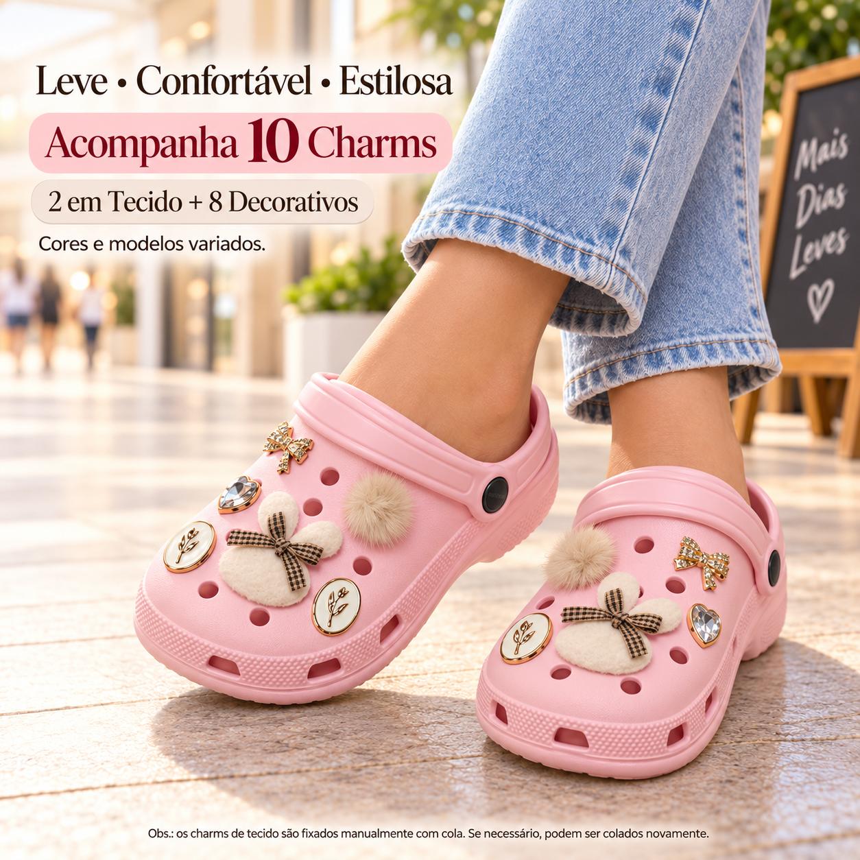 Babuche feminina EVA cor Rosa com charms — foto 5