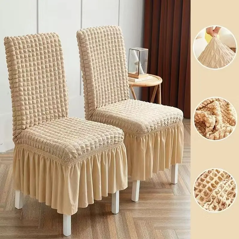SG stock 1 Pcs Chair Cover Seersucker Dining Chair Cover Elastic Chair Cover protector Skirt Chair Cover Seat Cushion Cover