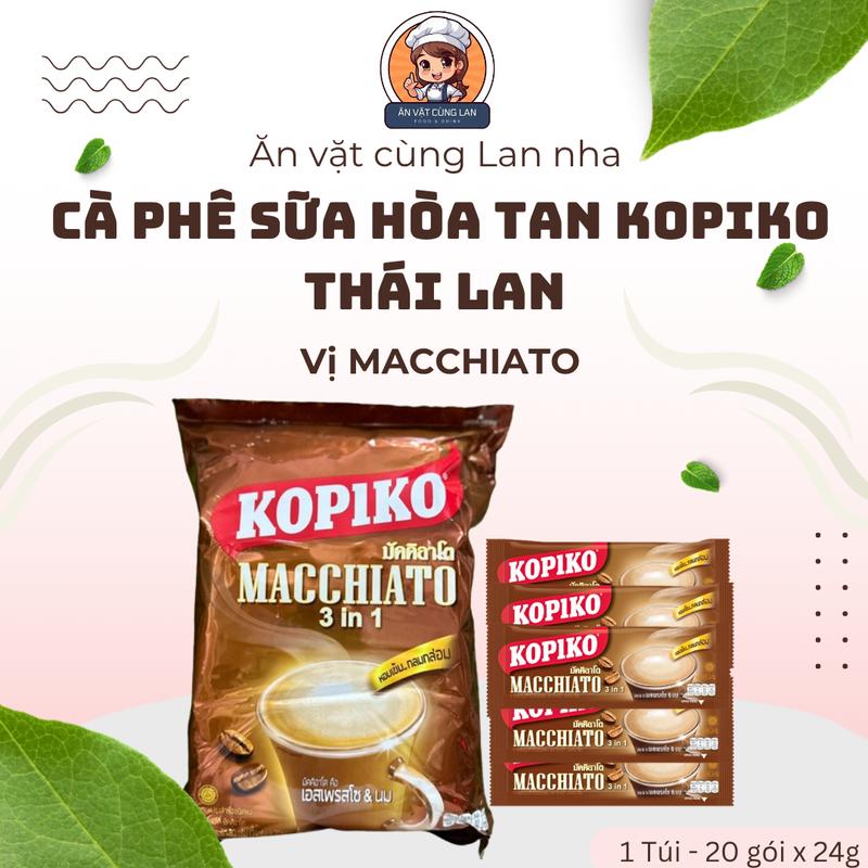 Kopiko Cà Phê Sữa Hòa Tan Macchiato 3 in 1 Thái Lan 480g - 20 Gói x 24g Thơm Ngon Béo Ngậy 100% Arabica & Robusta