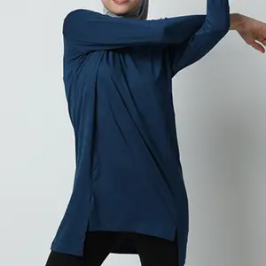 HIA EveryWear Devonee Long Top Atasan Olahraga Wanita Hacktive Fabric Polos Baju Muslim Panjang Celana Tunik Hitam